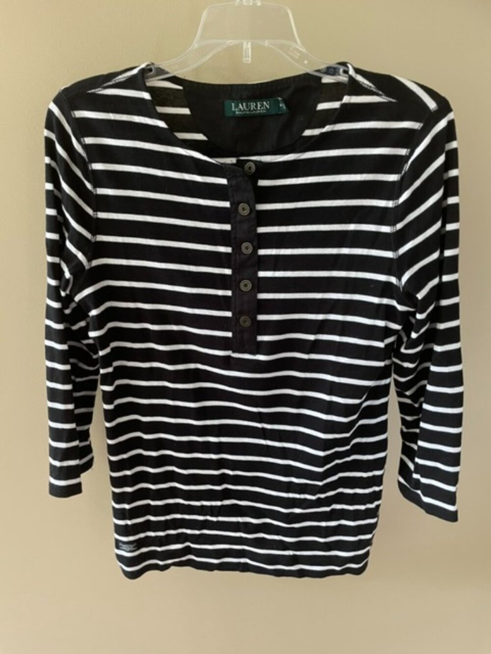 Women's Ralph Lauren Black and white cotton Henley